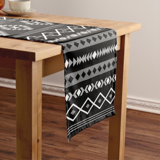 Aztec White Gray Black Mixed Motifs Muster Kurzer Tischläufer (Beispiel)