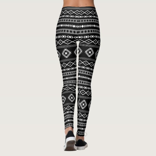 Aztec White Gray Black Mixed Motifs Muster Leggings (Rückseite)