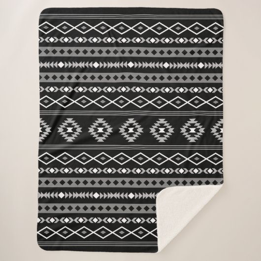 Aztec White Gray Black Mixed Motifs Muster Sherpadecke (Vorderseite)
