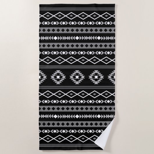 Aztec White Gray Black Mixed Motifs Muster Strandtuch (Vorderseite)