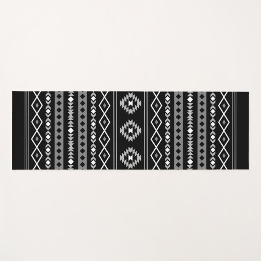 Aztec White Gray Black Mixed Motifs Muster Yogamatte (Vorderseite (Horizontal))