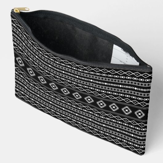 Aztec White Gray Black Mixed Motifs Muster Zubehörtasche (Offen)