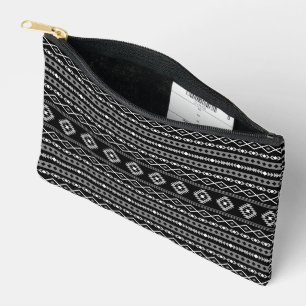 Aztec White Gray Black Mixed Motifs Muster Zubehörtasche