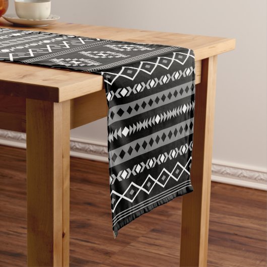 Aztec White Gray Black Mixed Motifs Rpt Muster Kurzer Tischläufer (Beispiel)