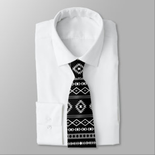 Aztec White Grey Blk Mixed Motifs Muster Neck Tie Krawatte