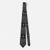 Aztec White Grey Blk Mixed Motifs Muster Neck Tie Krawatte (Vorderseite)