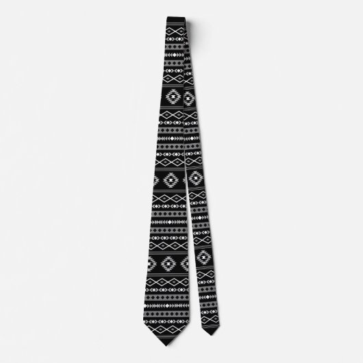 Aztec White Grey Blk Mixed Motifs Muster Neck Tie Krawatte (Vorderseite)