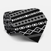 Aztec White Grey Blk Mixed Motifs Muster Neck Tie Krawatte (Gerollt)