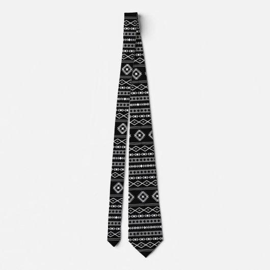 Aztec White Grey Blk Mixed Motifs Muster Neck Tie Krawatte (Rückseite)