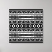 Aztec White on Black Mixed Motifs Pattern Leinwanddruck (Vorderseite)