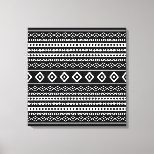 Aztec White on Black Mixed Motifs Pattern Leinwanddruck