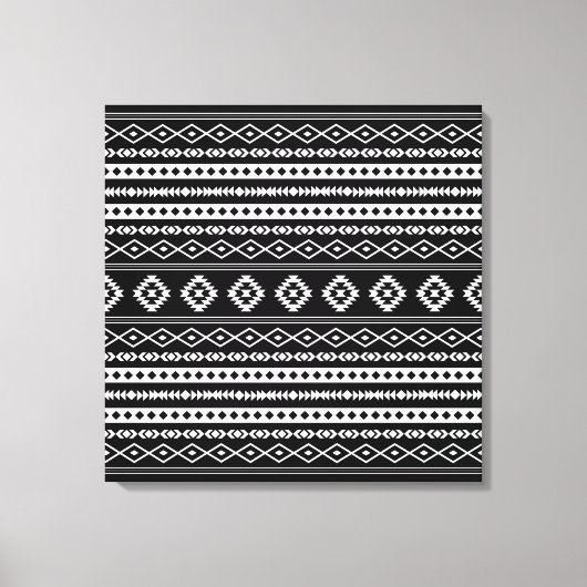 Aztec White on Black Mixed Motifs Pattern Leinwanddruck (Vorderseite)