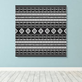 Aztec White on Black Mixed Motifs Pattern Leinwanddruck (Insitu (Holzboden))
