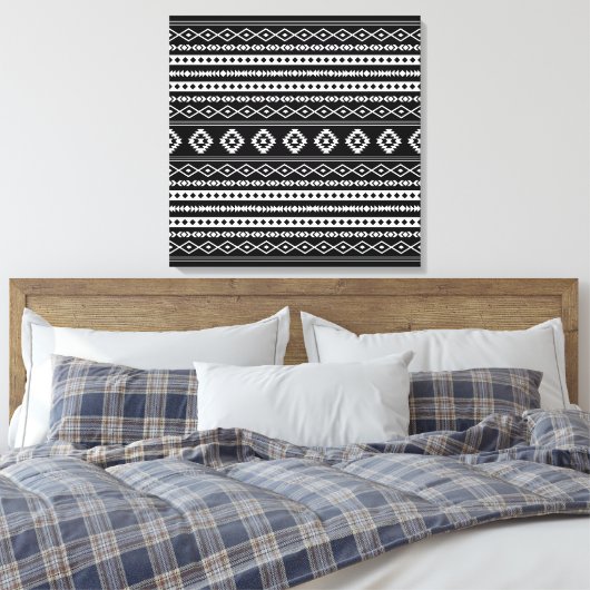 Aztec White on Black Mixed Motifs Pattern Leinwanddruck (Insitu (Schlafzimmer))