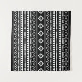 Aztec White on Black Mixed Motifs Pattern Wandteppich (Vorderseite (Horizontal))