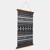 Aztec White on Black Mixed Motifs Pattern Wandteppich Mit Holzrahmen (Gewinkelt)