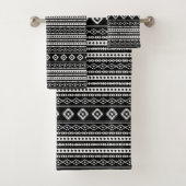 Aztec White on Black Mixed Motifs Sml-Muster Badhandtuch Set (Insitu)