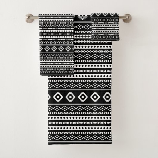 Aztec White on Black Mixed Motifs Sml-Muster Badhandtuch Set (Insitu)