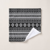 Aztec White on Black Mixed Motifs Sml-Muster Badhandtuch Set (Waschlappen)