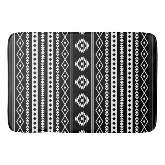 Aztec White on Black Mixed Motifs (V)-Muster Badematte (Vorderseite)