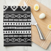 Aztec White on Black Mixed Motifs (V)-Muster Geschirrtuch (Viertel Falte)