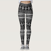 Aztec White on Black Mixed Motifs Wiederholung Mus Leggings (Vorderseite)