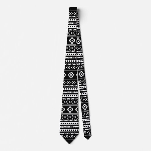 Aztec White on Black Mixed Motive Repeat Pattern Krawatte (Vorderseite)
