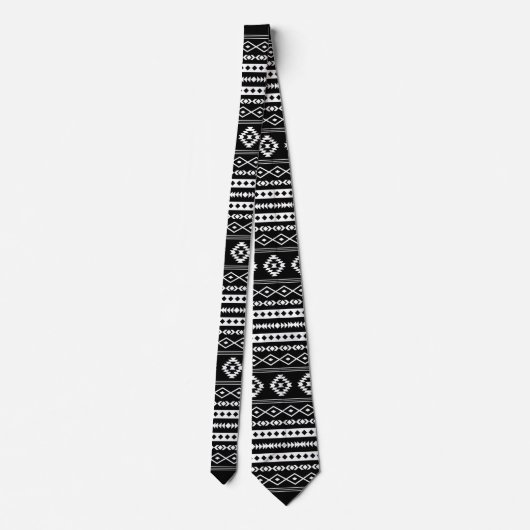 Aztec White on Black Mixed Motive Repeat Pattern Krawatte (Rückseite)