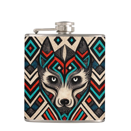 Aztec Wolf Face Flachmann (Vorderseite)
