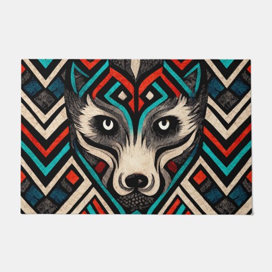 Aztec Wolf Face Fußmatte (Vorderseite)