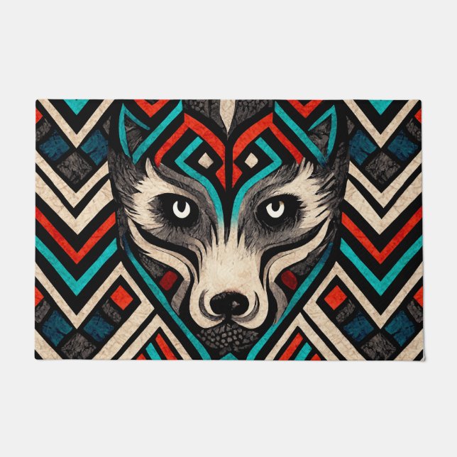 Aztec Wolf Face Fußmatte (Vorderseite)