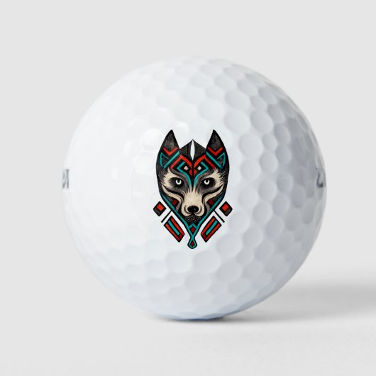 Aztec Wolf Face Golfball (Vorderseite)