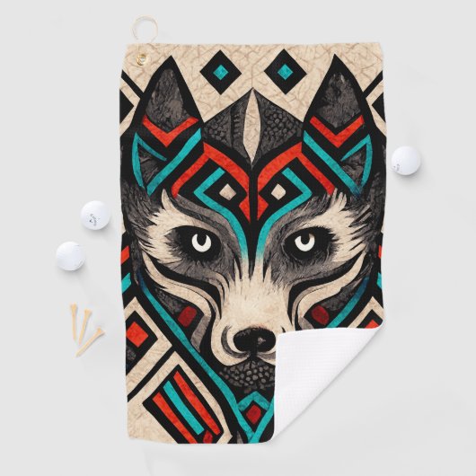 Aztec Wolf Face Golfhandtuch (Insitu)