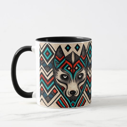 Aztec Wolf Face Tasse (Links)