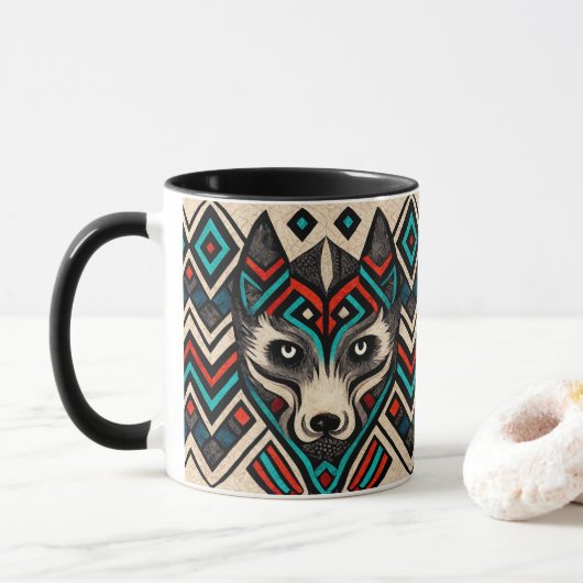 Aztec Wolf Face Tasse (Mit Donut)