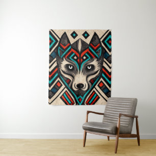 Aztec Wolf Face Wandteppich