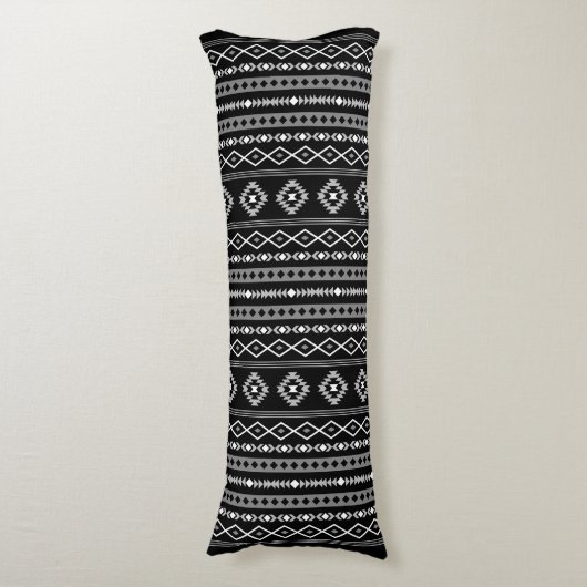 Aztec Wt Gray Blk Mixed Motifs V Rpt Muster Seitenschläferkissen (Vorderseite Vertikal)
