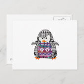 Aztec Zickzack Tribal Niedlich Funny Pinguin Postkarte (Vorne/Hinten)