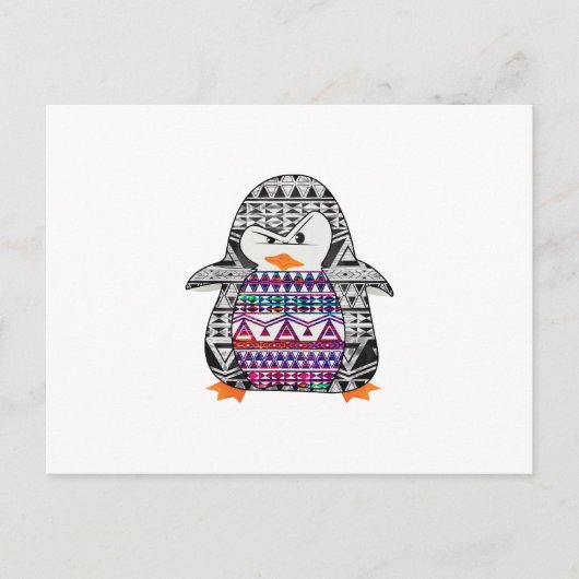 Aztec Zickzack Tribal Niedlich Funny Pinguin Postkarte (Vorderseite)