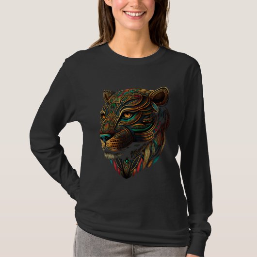 Azteca Mountain Lion Indigenous Aztec Colorful Ani T-Shirt (Vorderseite)