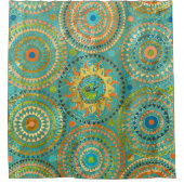 Aztect Eidechse im Sonnesymbol auf geometrischem Duschvorhang (Vorderseite)