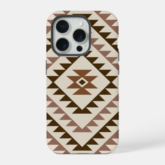 Aztek-Diamant-Motiv-Design Braun+Creme iPhone Hülle (Rückseite)