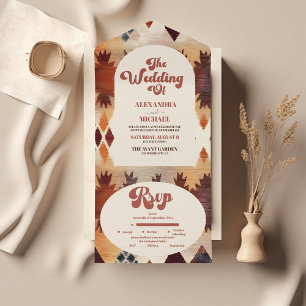 Aztek-Stammes-Braun-Ethnische-Westliche-Hochzeit All In One Einladung