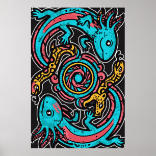Azteken Axolotl Xolotl Stammesmuster Mythologie Bo Poster