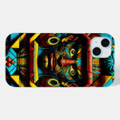 Azteken Gesichtsmuster Blau Red Gold Case-Mate iPhone Hülle (Rückseite (Horizontal))