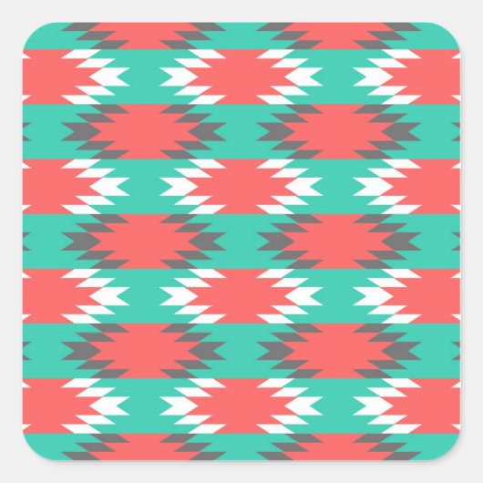 Azteken Indianerisches Türkis- und rosa Muster Quadratischer Aufkleber (Vorderseite)