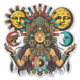 Azteken Indianerwochenprinzessin Sonnenmond Volksk Aufkleber