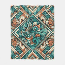 Azteken-Inspiriertes Aquamarines und Terracotta-Mu Fleecedecke