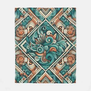 Azteken-Inspiriertes Aquamarines und Terracotta-Mu Fleecedecke