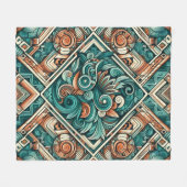 Azteken-Inspiriertes Aquamarines und Terracotta-Mu Fleecedecke (Vorderseite (Horizontal))